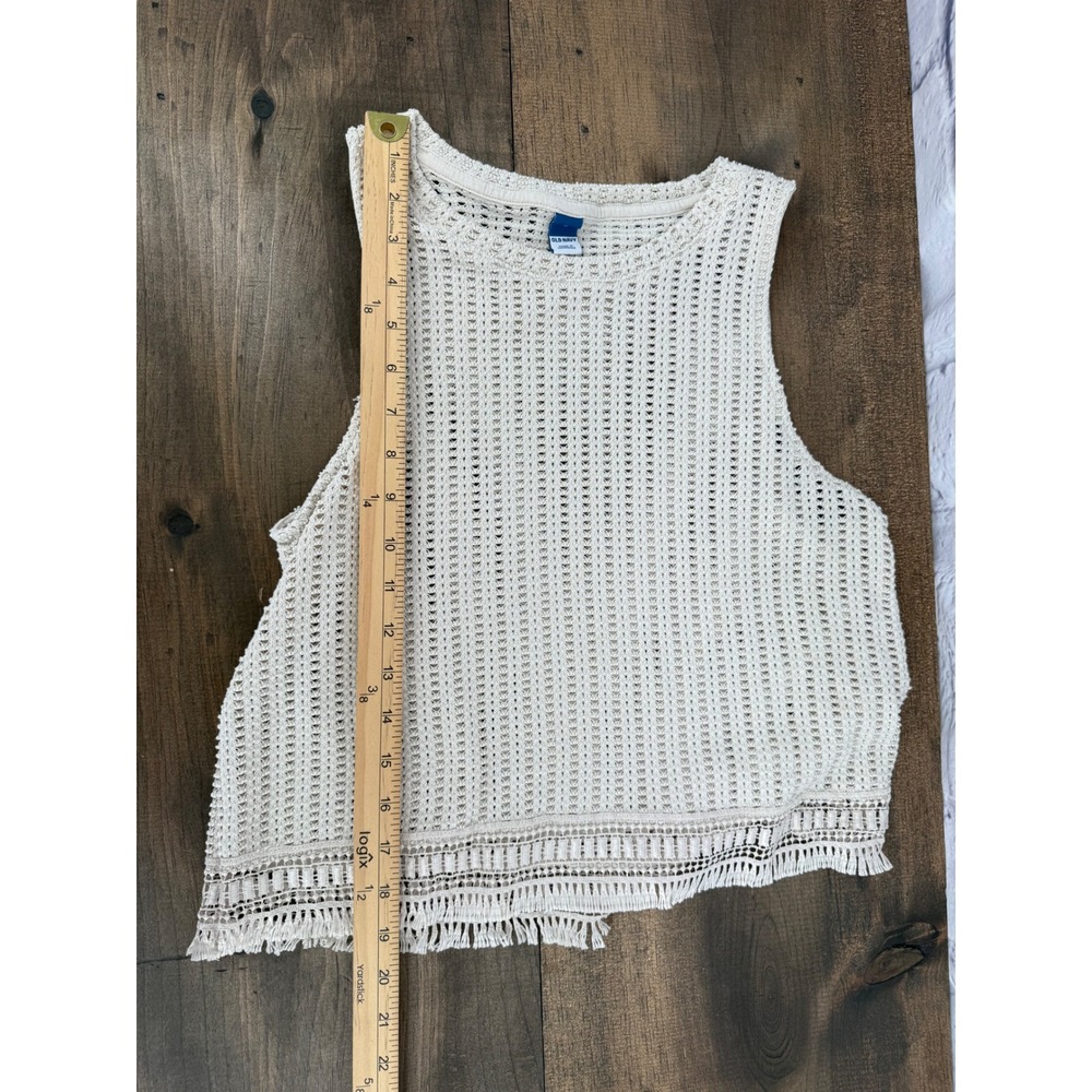 Old Navy Cream Open Knit Crochet Tank Top Boho Festival Beach Cover Up Women's S - Picture 9 of 9